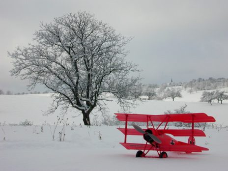 Fokker auf winterlicher Wiese